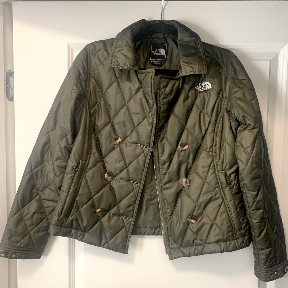 The North Face Women’s Small Quilted Puffer Jacket Zip Button Olive Green